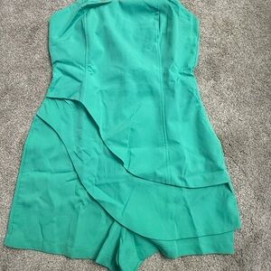 Strapless Teal Ruffle Romper